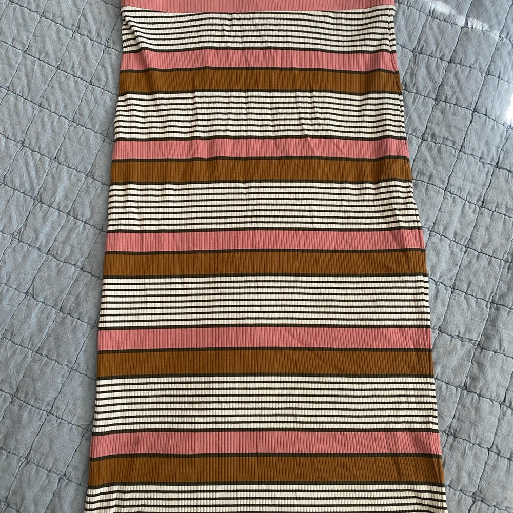 LOFT Pink, White & Brown Striped Ribbed Pencil Skirt